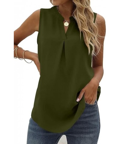 Women's Summer Casual Sleeveless V Neck Lace Trim Tank Tops Loose Blouse Tees Z Type Army Green $11.56 Tanks