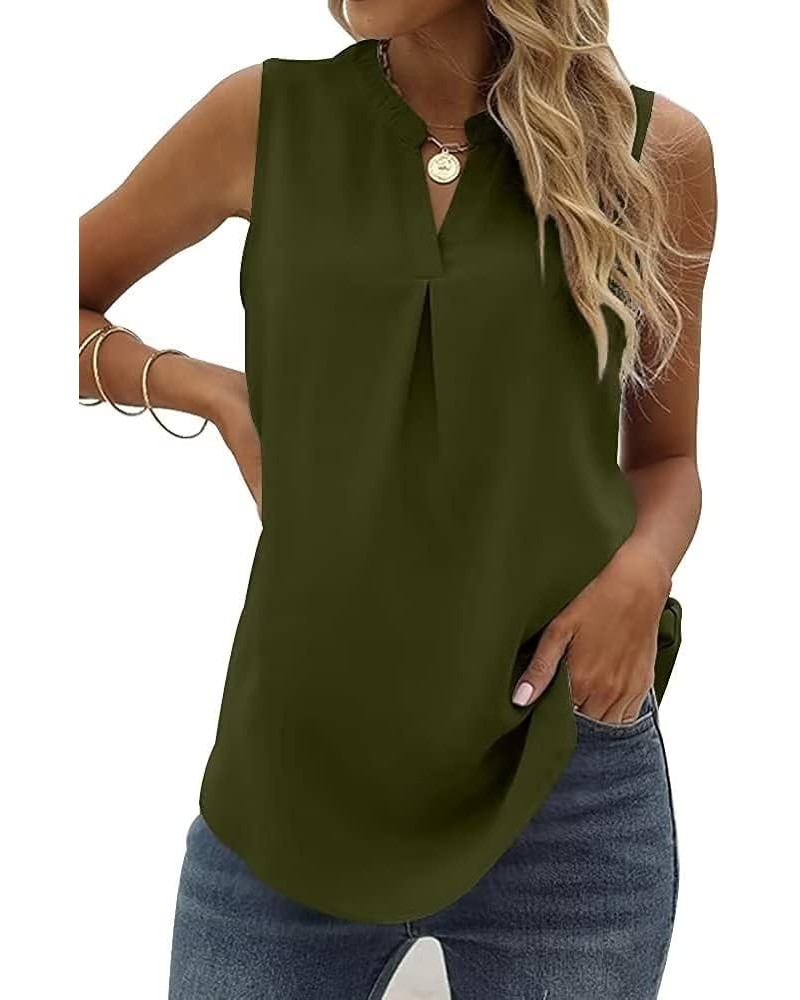 Women's Summer Casual Sleeveless V Neck Lace Trim Tank Tops Loose Blouse Tees Z Type Army Green $11.56 Tanks