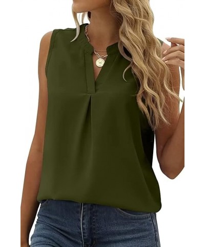 Women's Summer Casual Sleeveless V Neck Lace Trim Tank Tops Loose Blouse Tees Z Type Army Green $11.56 Tanks