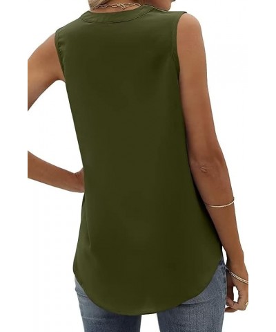 Women's Summer Casual Sleeveless V Neck Lace Trim Tank Tops Loose Blouse Tees Z Type Army Green $11.56 Tanks