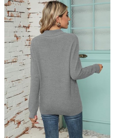 Women Long Sleeve V Neck Pullover Collar Knitted Sweaters Grey $20.82 Sweaters