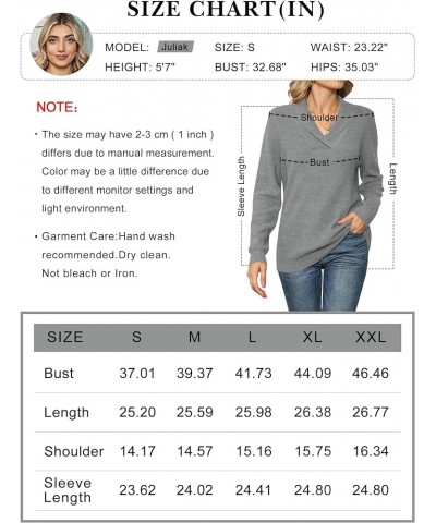 Women Long Sleeve V Neck Pullover Collar Knitted Sweaters Grey $20.82 Sweaters