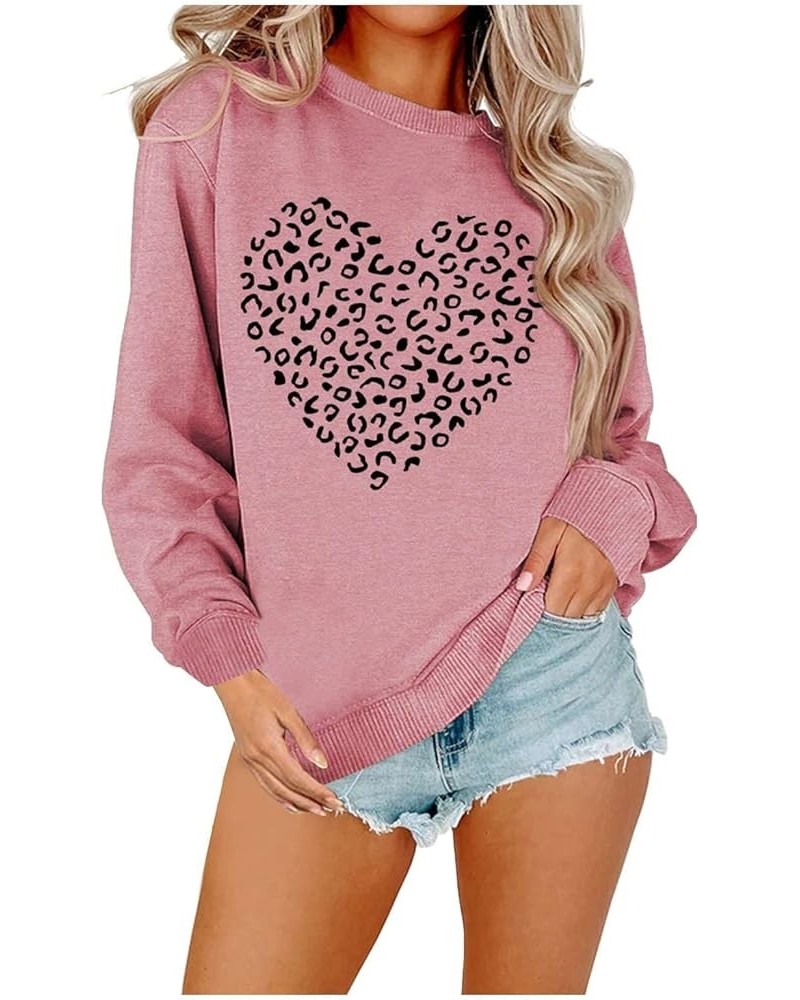 Women's Valentine's Day Love Printing Sweatshirt Comfortable Round Neck Tops Long Sleeve T-shirt Pullover 3-hot Pink $8.69 Ac...