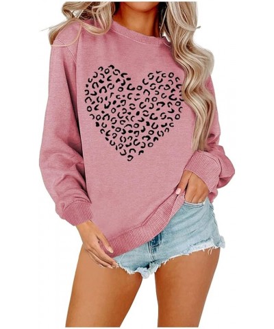 Women's Valentine's Day Love Printing Sweatshirt Comfortable Round Neck Tops Long Sleeve T-shirt Pullover 3-hot Pink $8.69 Ac...