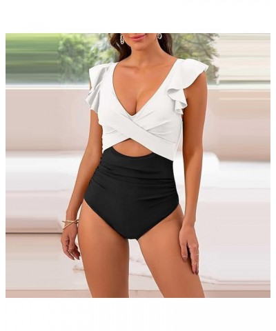 Women's One Piece Swimsuits Ruffle Crisscross Cutout High Waisted Bathing Suits Tummy Control V Neck Wrap Swimwear 02-white $...