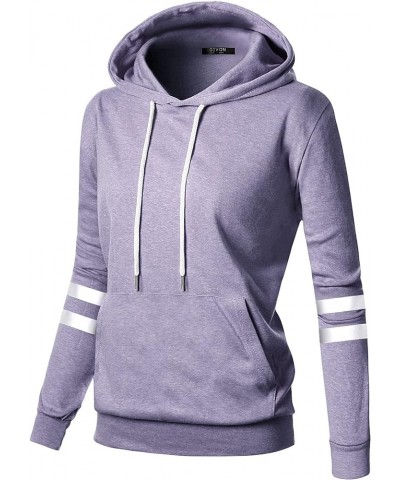 Womens Comfortable Long Sleeve Striped Hoodie Jacket Lightweight Hooded Sweatshirt with Kanga Pocket Dcf219-lavender $17.00 H...