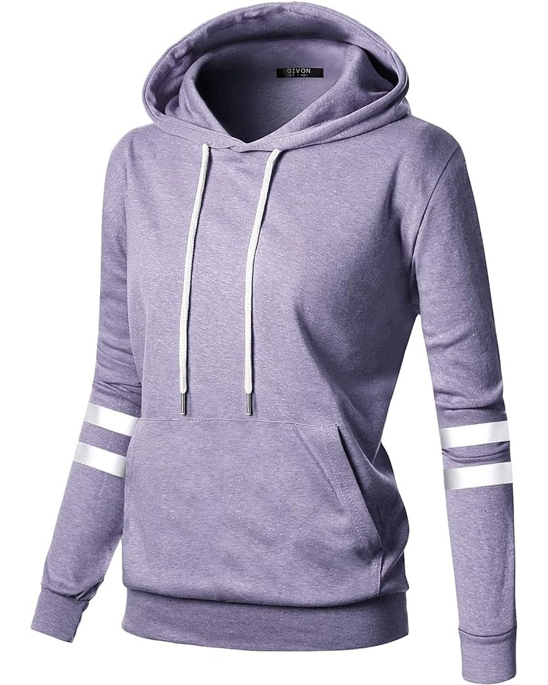 Womens Comfortable Long Sleeve Striped Hoodie Jacket Lightweight Hooded Sweatshirt with Kanga Pocket Dcf219-lavender $17.00 H...