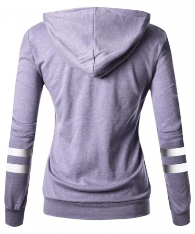 Womens Comfortable Long Sleeve Striped Hoodie Jacket Lightweight Hooded Sweatshirt with Kanga Pocket Dcf219-lavender $17.00 H...