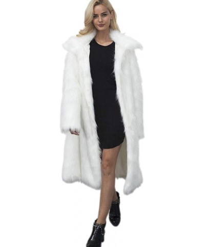 Women's Long Lapel Faux fur Jacket Shaggy Coat Warm Outerwear Cardigan White $35.35 Coats