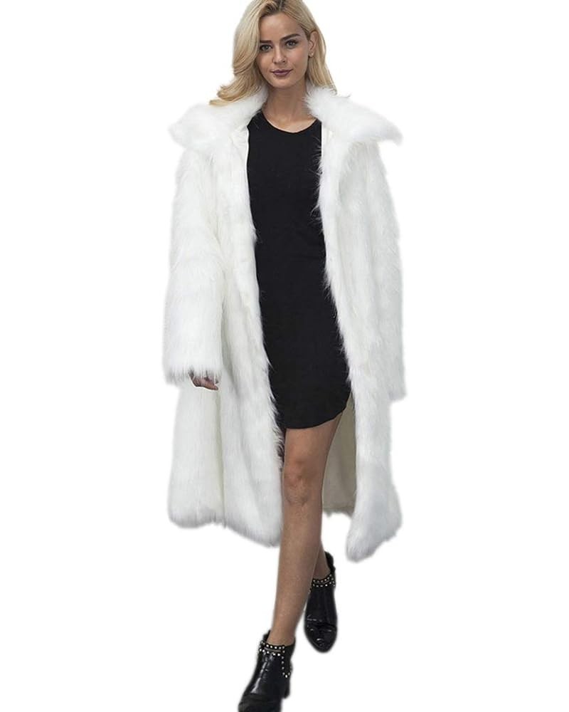 Women's Long Lapel Faux fur Jacket Shaggy Coat Warm Outerwear Cardigan White $35.35 Coats