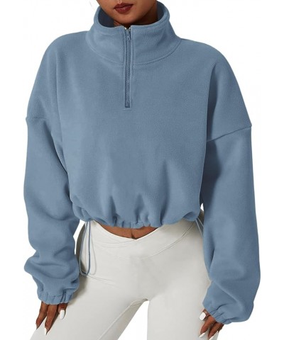 Women's Casual Sweatshirts Fall Half Zip Up Hoodies Fleece Long Sleeve Crop Sherpa Fall Outfits 2023 Blue $14.74 Jackets