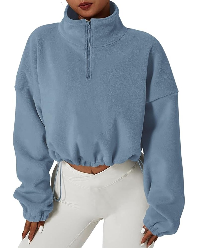 Women's Casual Sweatshirts Fall Half Zip Up Hoodies Fleece Long Sleeve Crop Sherpa Fall Outfits 2023 Blue $14.74 Jackets