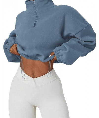 Women's Casual Sweatshirts Fall Half Zip Up Hoodies Fleece Long Sleeve Crop Sherpa Fall Outfits 2023 Blue $14.74 Jackets