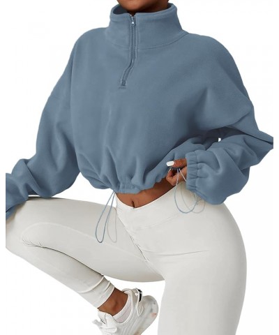 Women's Casual Sweatshirts Fall Half Zip Up Hoodies Fleece Long Sleeve Crop Sherpa Fall Outfits 2023 Blue $14.74 Jackets