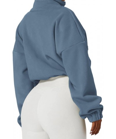 Women's Casual Sweatshirts Fall Half Zip Up Hoodies Fleece Long Sleeve Crop Sherpa Fall Outfits 2023 Blue $14.74 Jackets