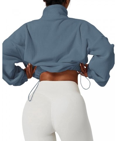 Women's Casual Sweatshirts Fall Half Zip Up Hoodies Fleece Long Sleeve Crop Sherpa Fall Outfits 2023 Blue $14.74 Jackets