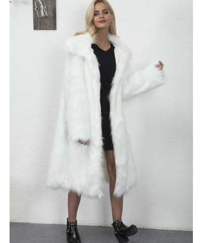 Women's Long Lapel Faux fur Jacket Shaggy Coat Warm Outerwear Cardigan White $35.35 Coats