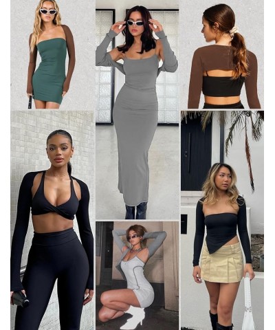 ALOGUZ Women's Long Sleeve Bolero Shrug Open Front Crop Top (Only Shrug) Brown $12.99 Sweaters