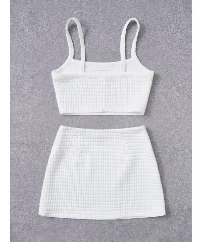 Women's 2 Piece Skirt Set Knit Letter Print Zip Back Cami Crop Top and Mini Skirt Outfits White $16.52 Suits