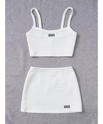 Women's 2 Piece Skirt Set Knit Letter Print Zip Back Cami Crop Top and Mini Skirt Outfits White $16.52 Suits