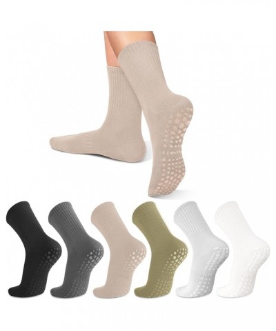 Pilates Grip Socks for Women Non Slip Yoga Socks Ballet Barefoot Workout Crew Socks A01-black/Dark Grey/Beige/Army Green/Ligh...