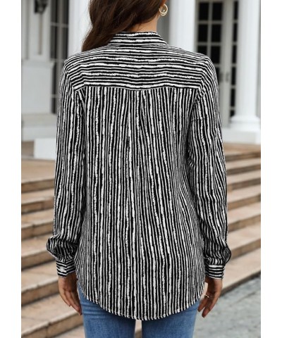 Womens Long Sleeve Button Down Shirts Dressy Casual Tops Work Blouses B01 White Stripes $13.20 Blouses