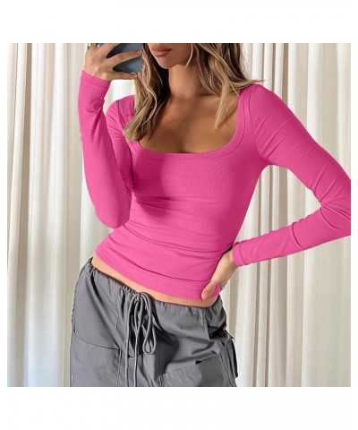 Womens Long Sleeve T-Shirts Crewneck Slim Fitted Crop Tops Seamless Basic Tees Going Out Tops Lace Y2K Tight Tshirt 626-crysf...