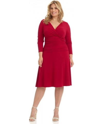 Curvy Fit Plus Size Women's Slimming 3/4 Sleeve Tummy Control Dress Cherry $31.89 Dresses