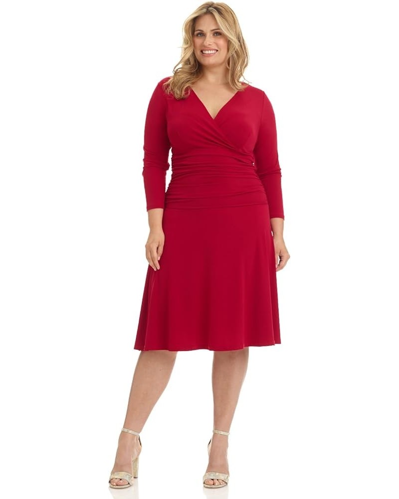 Curvy Fit Plus Size Women's Slimming 3/4 Sleeve Tummy Control Dress Cherry $31.89 Dresses