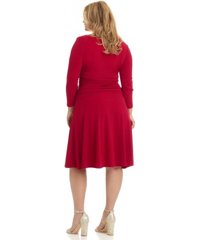 Curvy Fit Plus Size Women's Slimming 3/4 Sleeve Tummy Control Dress Cherry $31.89 Dresses