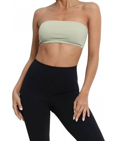 Women's Padded Strapless Bandeau Sport Bra Solid Sleeveless Wireless Support Bralette Crop Tube Top Yoga Fitness Bean Green $...