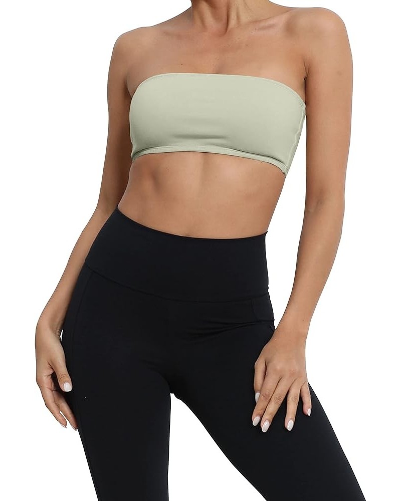 Women's Padded Strapless Bandeau Sport Bra Solid Sleeveless Wireless Support Bralette Crop Tube Top Yoga Fitness Bean Green $...