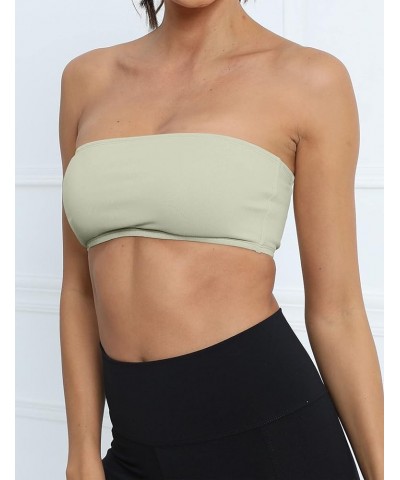 Women's Padded Strapless Bandeau Sport Bra Solid Sleeveless Wireless Support Bralette Crop Tube Top Yoga Fitness Bean Green $...