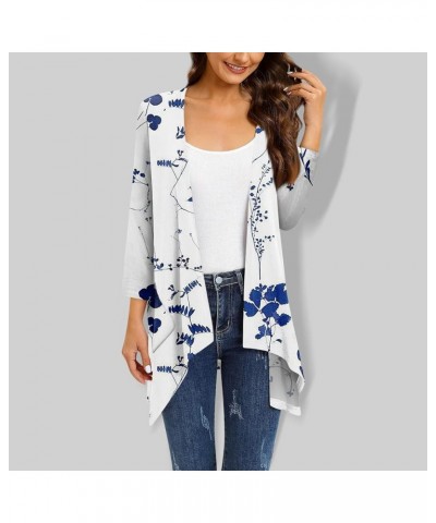 Long Cardigan Irregular Hem Women's Casual 3/4 Sleeve Shirts Boho Flower Half Sleeves Jackets with Pocket S-5XL & White_04 $7...