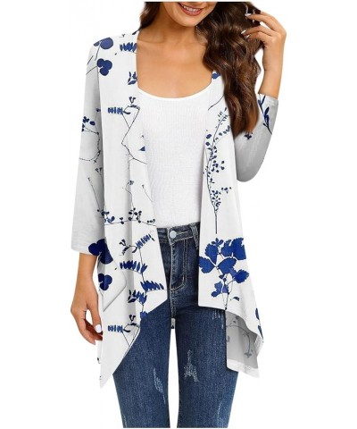 Long Cardigan Irregular Hem Women's Casual 3/4 Sleeve Shirts Boho Flower Half Sleeves Jackets with Pocket S-5XL & White_04 $7...