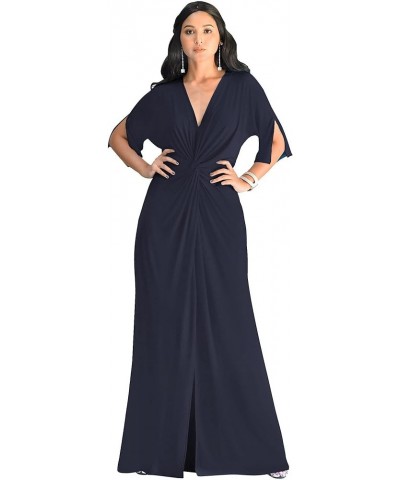 Womens Long Short Sleeve V-Neck Sexy Slimming Casual Summer Maxi Dress Navy Blue $19.33 Dresses