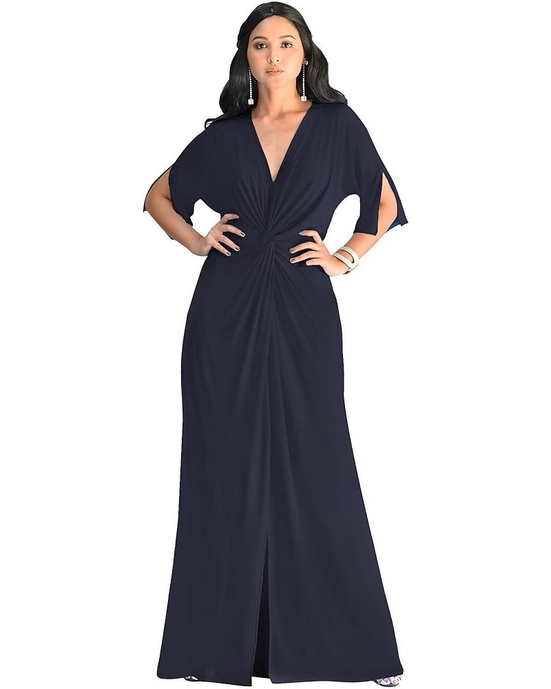 Womens Long Short Sleeve V-Neck Sexy Slimming Casual Summer Maxi Dress Navy Blue $19.33 Dresses