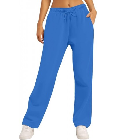 Women's Wide Leg Sweatpants Elastic High Waisted Straight Leg Sweat Pants Lounge Baggy Joggers with Pockets 5a blue $8.46 Pants