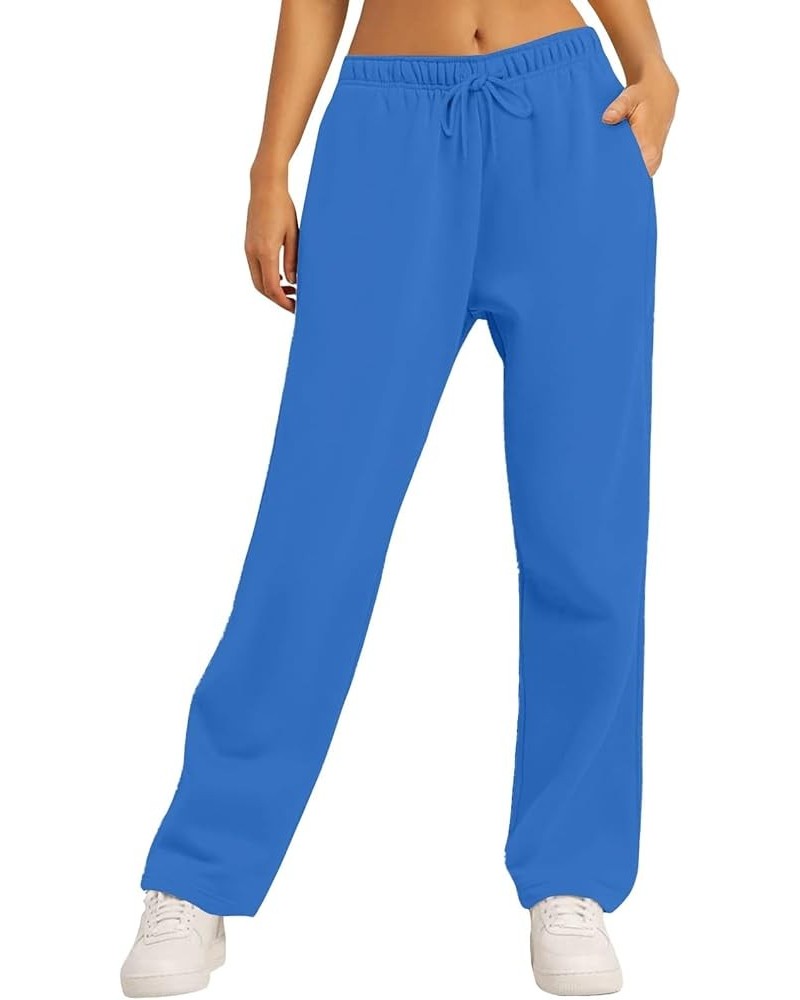 Women's Wide Leg Sweatpants Elastic High Waisted Straight Leg Sweat Pants Lounge Baggy Joggers with Pockets 5a blue $8.46 Pants