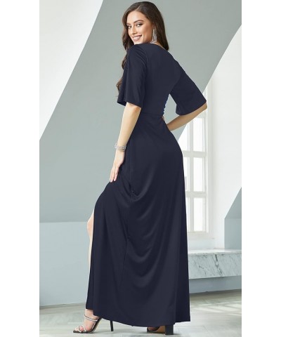 Womens Long Short Sleeve V-Neck Sexy Slimming Casual Summer Maxi Dress Navy Blue $19.33 Dresses