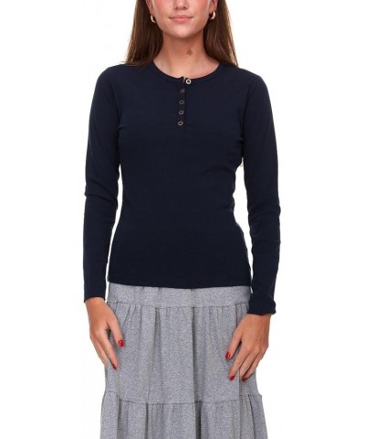 Women's Long Sleeve Henley T-Shirt DC-710 Navy $17.72 T-Shirts