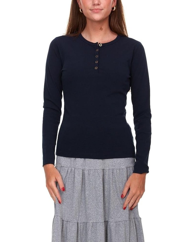 Women's Long Sleeve Henley T-Shirt DC-710 Navy $17.72 T-Shirts