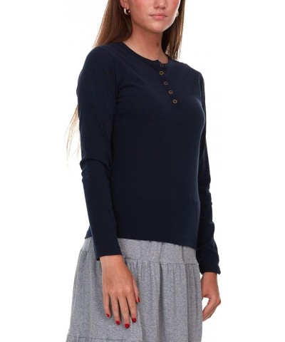 Women's Long Sleeve Henley T-Shirt DC-710 Navy $17.72 T-Shirts