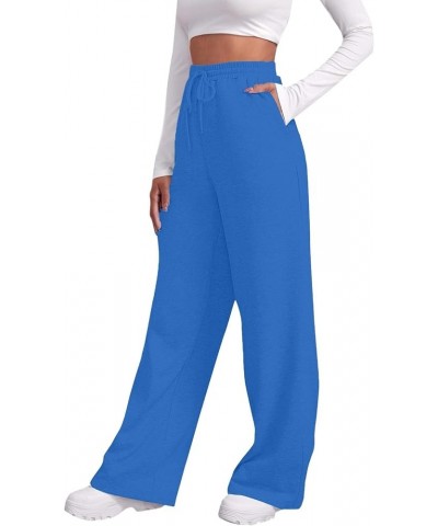 Women's Wide Leg Sweatpants Elastic High Waisted Straight Leg Sweat Pants Lounge Baggy Joggers with Pockets 5a blue $8.46 Pants