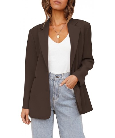 Women's Casual Blazers Long Sleeve Oversized Open Front Business Lapel Button Work Office Jackets Brown $18.59 Blazers