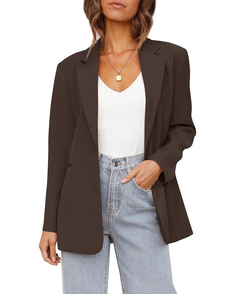 Women's Casual Blazers Long Sleeve Oversized Open Front Business Lapel Button Work Office Jackets Brown $18.59 Blazers