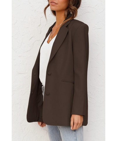 Women's Casual Blazers Long Sleeve Oversized Open Front Business Lapel Button Work Office Jackets Brown $18.59 Blazers