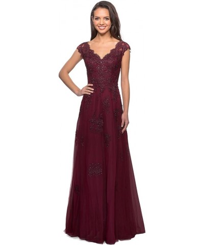 Women's V Neck Cap Sleeves Mother of The Bride Dresses Long Lace Formal Prom Evening Gowns with Pockets Red $51.29 Dresses