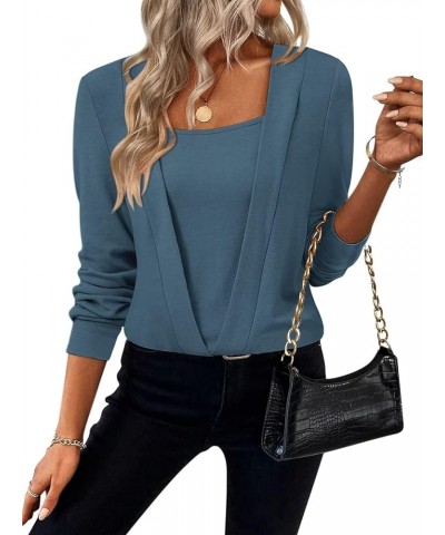 Women's Square Neck Deep V Tunic Tops/Crewneck Henley Long Sleeve Shirts A1 Square Neck Blue $13.02 Tops