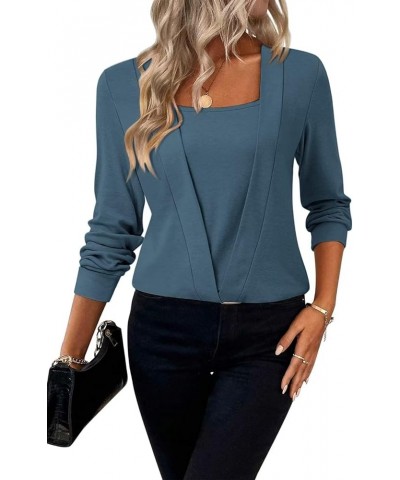 Women's Square Neck Deep V Tunic Tops/Crewneck Henley Long Sleeve Shirts A1 Square Neck Blue $13.02 Tops